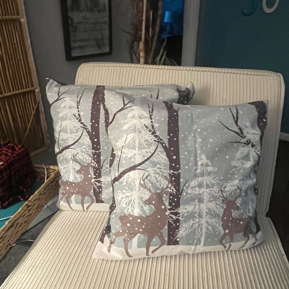 Elegant Deer and Snow Holiday Pillow Set